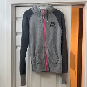 Nike Gray & Charcoal Hoodie with Pink Zipper